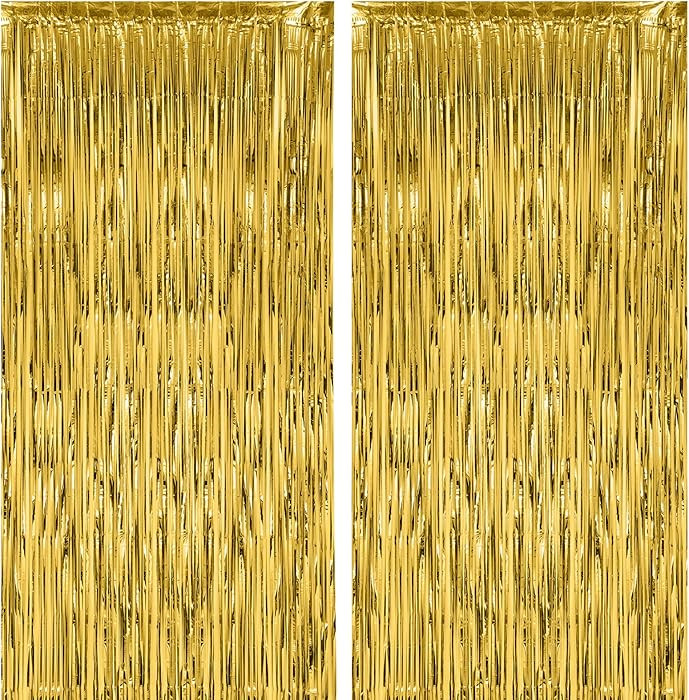 2 Pack Gold Foil Fringe Backdrop Curtains, Tinsel Streamers Birthday Party Decorations, Fringe Ba... | Amazon (US)
