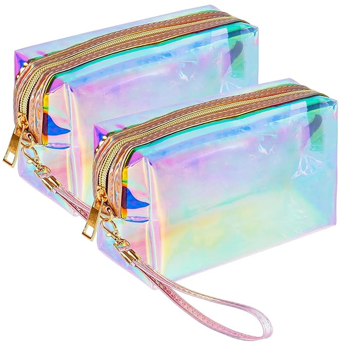HRX Package Clear Iridescent Holographic Makeup Bag, 2pcs Travel Cosmetic Pouches with Zipper Toi... | Amazon (US)