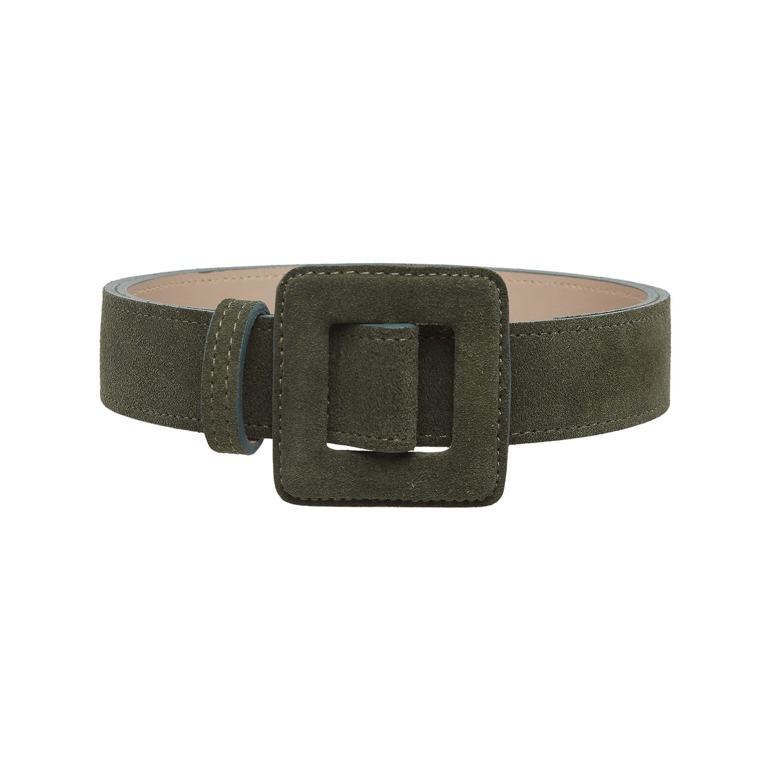 Suede Mini Square Buckle Belt - Army Green | Wolf & Badger (US)