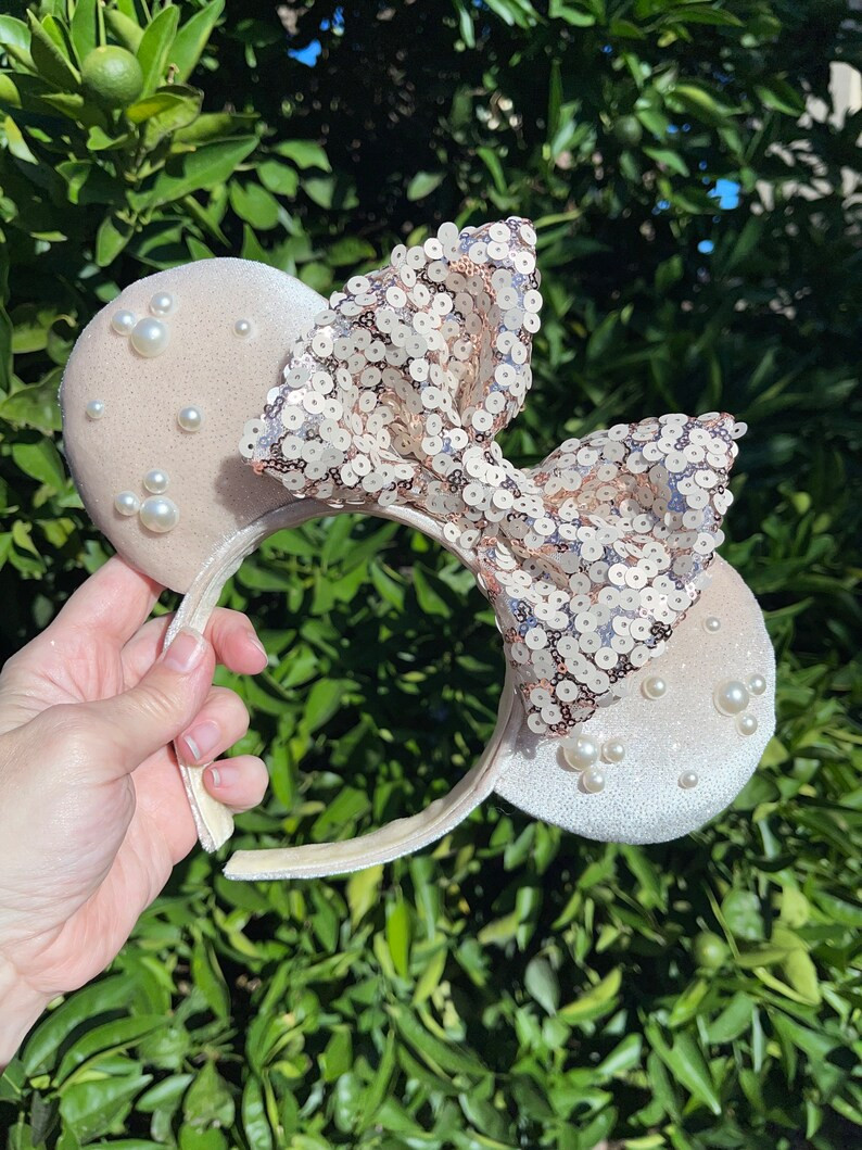 Champagne Cream Glitter Velvet Mouse Ears W Pearl Accents - Etsy | Etsy (US)