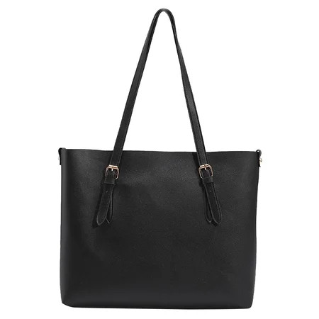 Prremiy Fashion Women PU Leather Shoulder Shopping Bag Large Tote Handbags (Black) | Walmart (US)