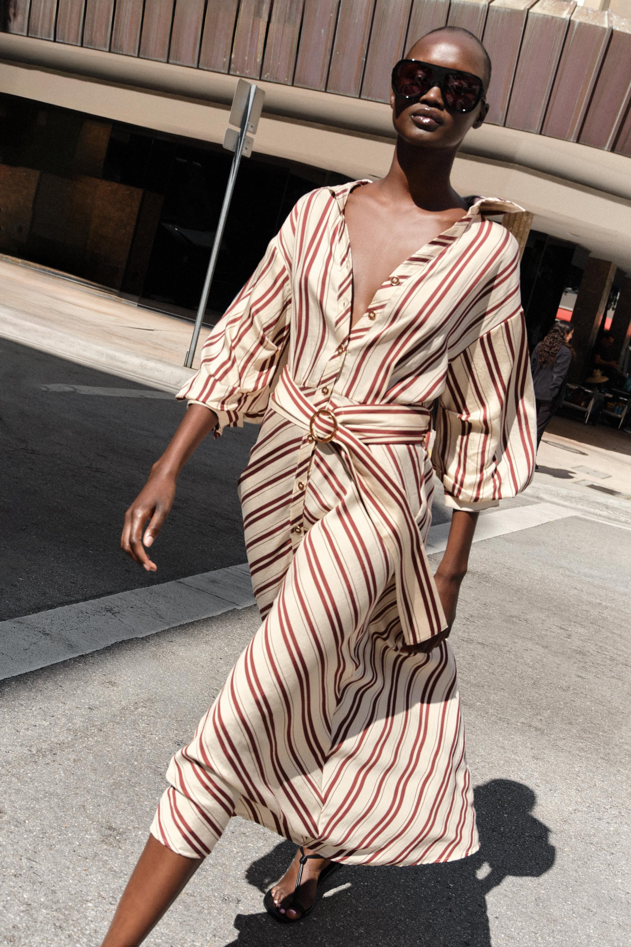 STRIPED BELTED MIDI DRESS | Zara US