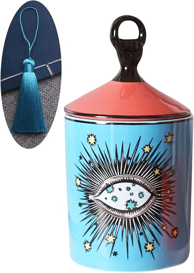 Amazon.com: Big Eye Starry Sky Aromatherapy Candle Jar with Lid Ceramic Makecup Cotton Swab Holde... | Amazon (US)