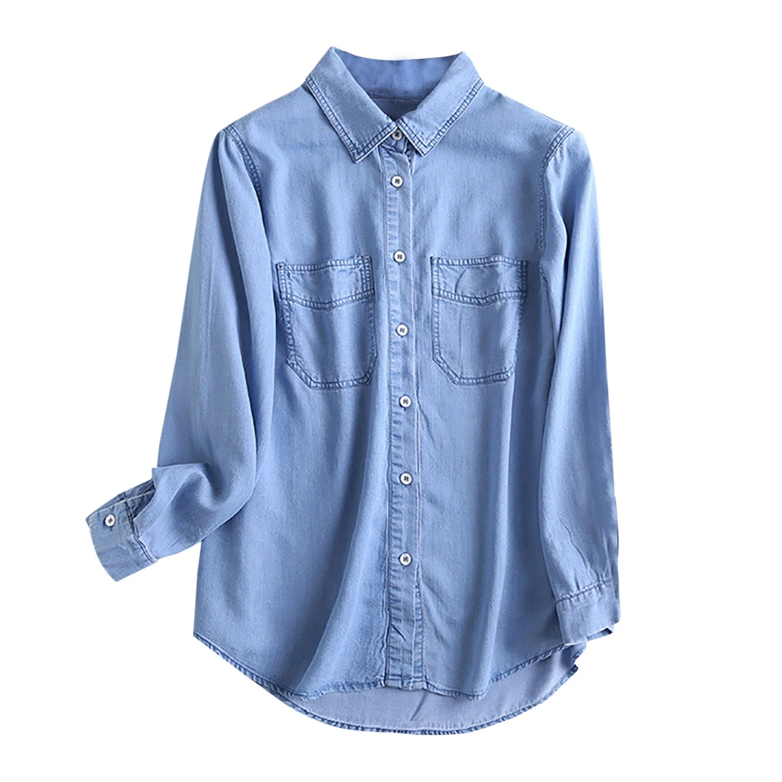 QIbmong Womens Denim Shirts Trendy Long Sleeve Button up Jean Tops Casual Collared Blouses with P... | Walmart (US)