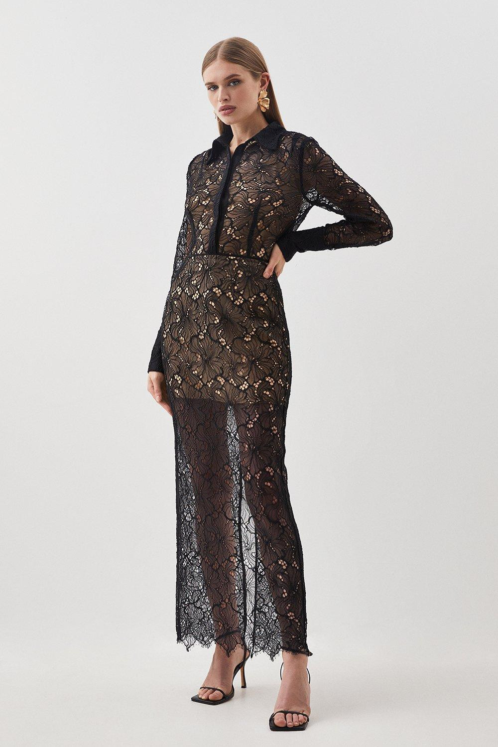 Lace Woven Midi Skirt | Karen Millen UK + IE + DE + NL