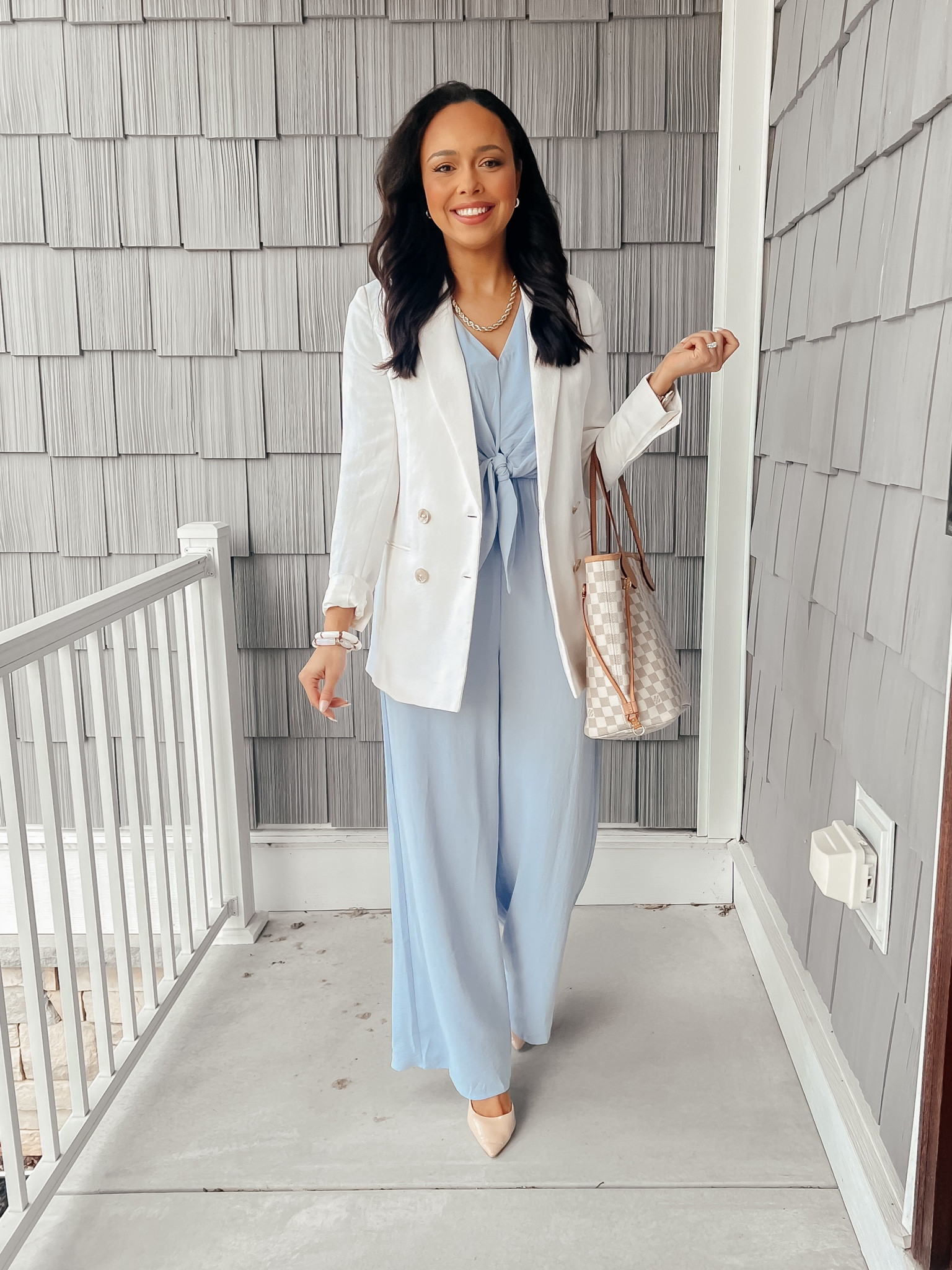 Restyling my dusty blue/baby blue jumpsuit for work with a white linen blazer! 

#LTKwedding #LTKstyletip #LTKworkwear