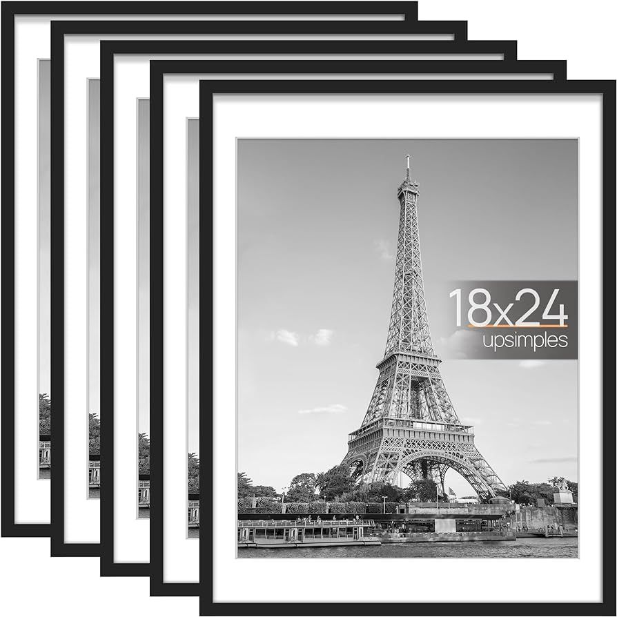 upsimples 18x24 Picture Frame Set of 5, Display Pictures 16x20 with Mat or 18x24 Without Mat, Wal... | Amazon (US)