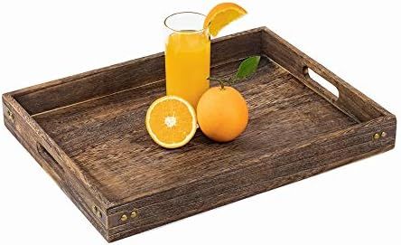 Sufandly Large Wooden Tray with Handles, Rectangle Serving Tray 16.9 x 12.9 Inch Wood Color… | Amazon (US)