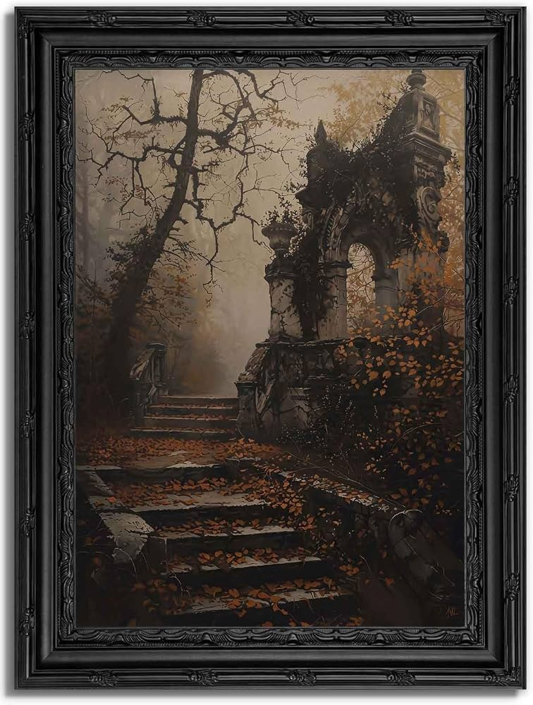 Vintage Black Framed Dark Academia Autumn Ruins Wall Art, Fall Moody Gothic Archway Painting Prin... | Amazon (US)