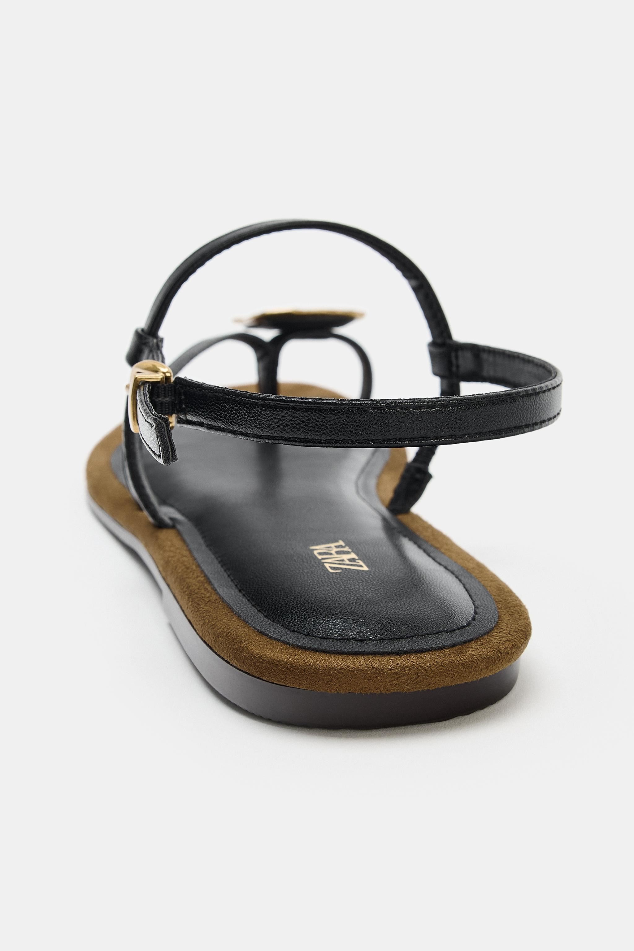 METALLIC ORNAMENT STRAPPY SANDALS | Zara US