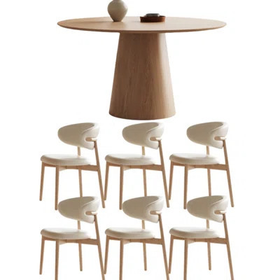 Round Dining Table, Natural Wood Cream Style | Wayfair North America