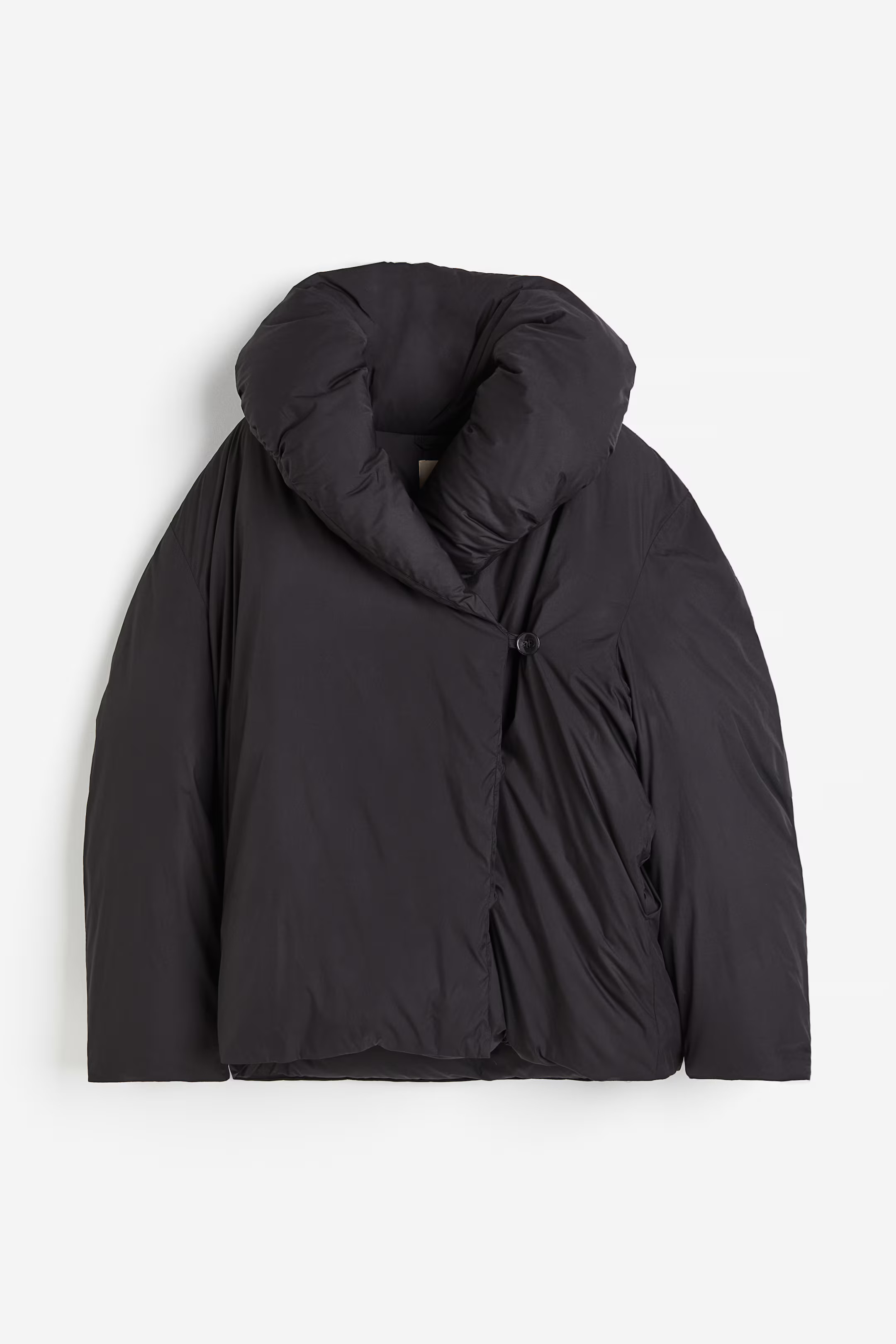 Large-collared down jacket - Black - Ladies | H&M GB | H&M (UK, MY, IN, SG, PH, TW, HK)