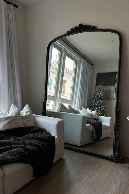 Living room 
Oversized floor mirror 
White couch - modani 

#LTKhome