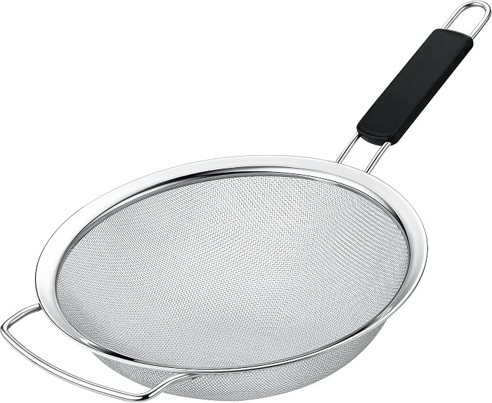9" Large Fine Mesh Strainer with Thermo Plastic Rubber Handle - Sieve Fine Mesh Stainless Steel -... | Amazon (US)