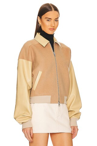 Faux Leather & Wool Blend Bomber in Tan | Revolve Clothing (Global)