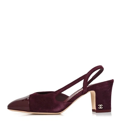 Suede Patent Cap Toe CC Slingback Pumps 37 Burgundy | FASHIONPHILE (US)