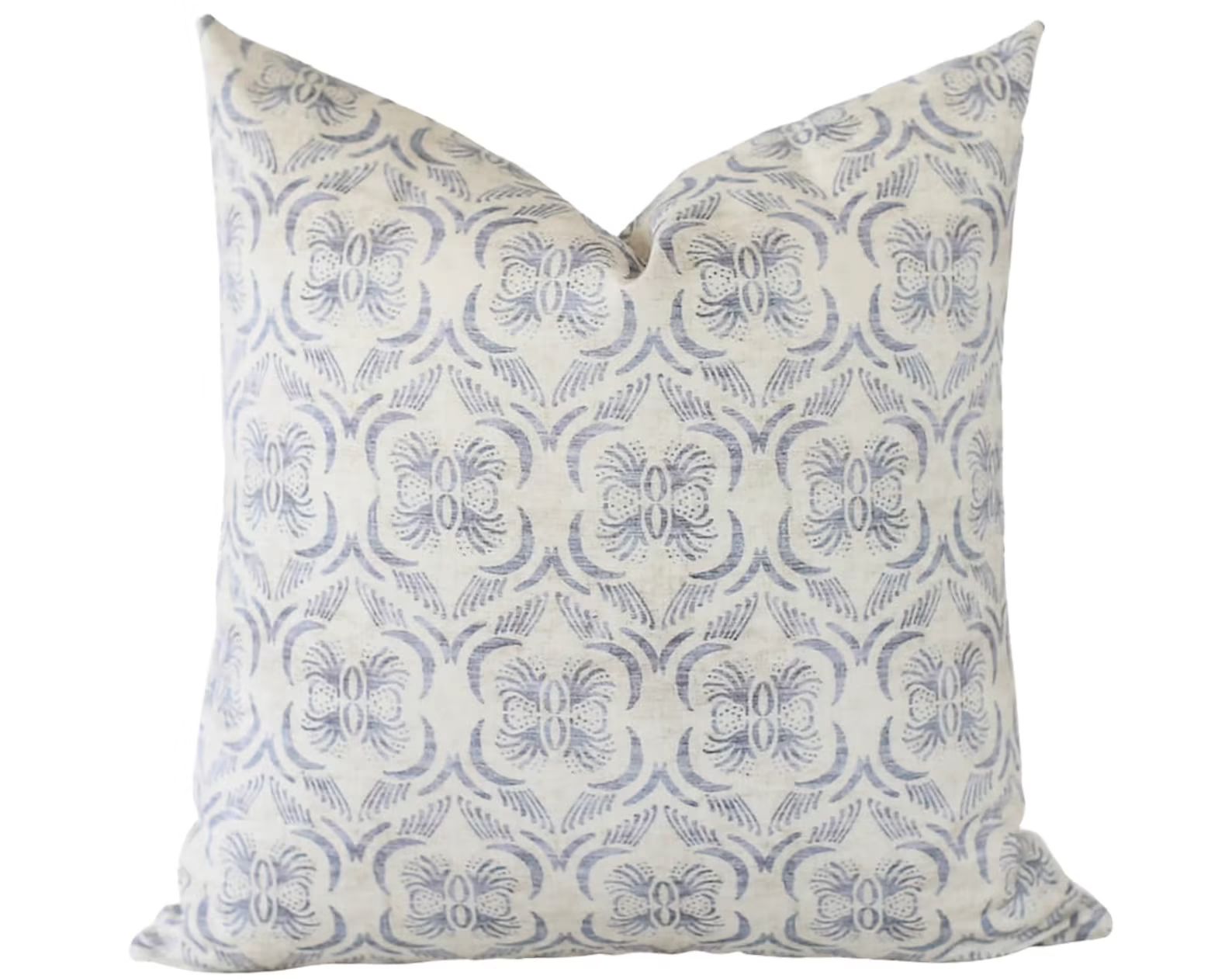 Blue and Cream Quatrefoil Pillow Cover, Blue Bedroom Pillow Covers, Blue Living Room Pillows, Blu... | Etsy (US)