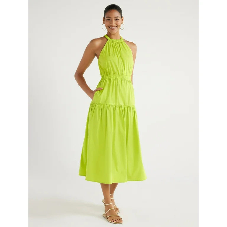 Scoop Women's Gathered Poplin Halter Dress, Sizes XS-XXL | Walmart (US)