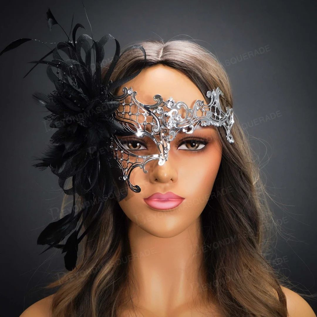 Masquerade Masks Silver Masquerade Mask Feathers Luxury - Etsy | Etsy (US)