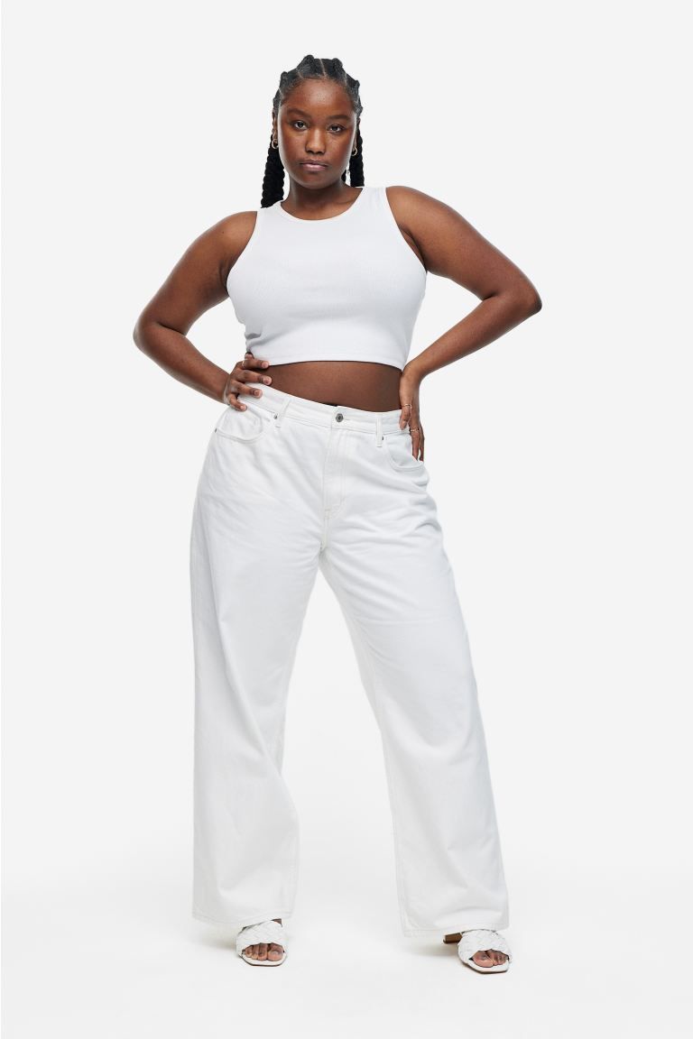Curvy Fit Wide Regular Jeans - White - Ladies | H&M US | H&M (US + CA)