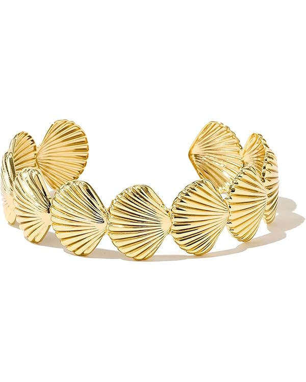 YBMYCM Gold Cuff Bracelet for Women Chunky Adjustable Open Bracelet Wide Bracelets Bangle | Amazon (US)