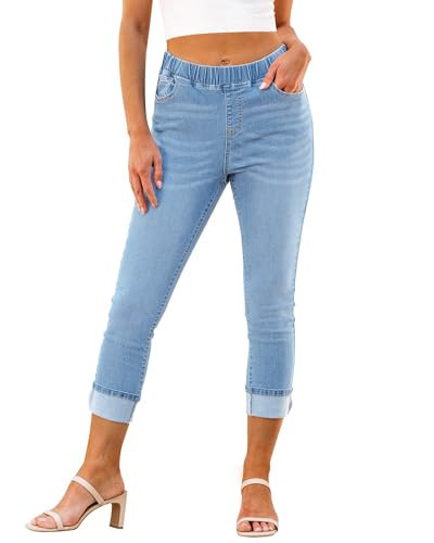 LookbookStore Womens High Rise Capri Jeans Women Pants Light Blue Denim Capris for Women Blue Vibe Size XX-Large Size 20 Size 22 | Amazon (US)