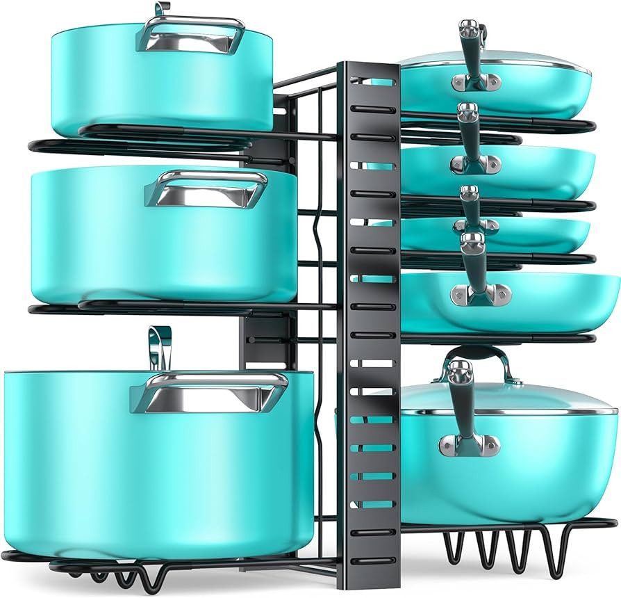 MUDEELA Pots and Pans Organizer Rack for Cabinet with 3 DIY Methods, Adjustable Pot Pan Rack with... | Amazon (US)