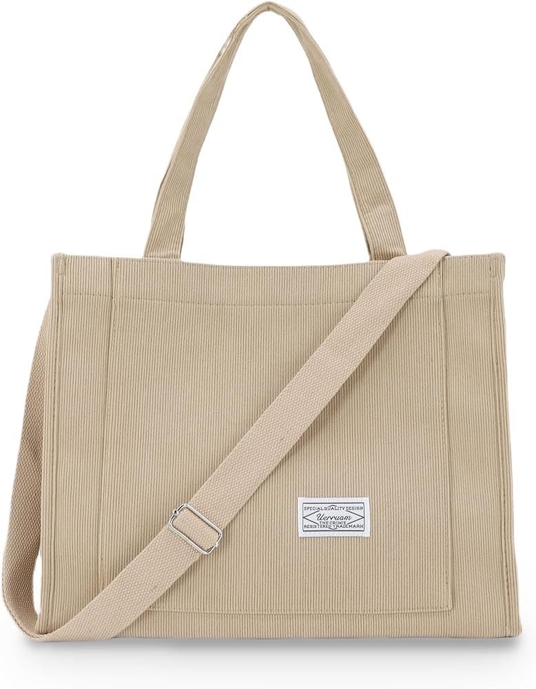 UERRUAM Corduroy Tote Bag for Women Work Crossbody Purse for Everyday,College,Travel,Lightweight ... | Amazon (US)