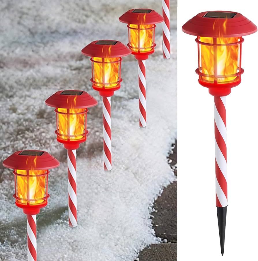 Dynaming 6 Pack Christmas Solar Torch Lights Outdoor, Flickering Flame Torch Candy Cane Marker, Sola | Amazon (US)