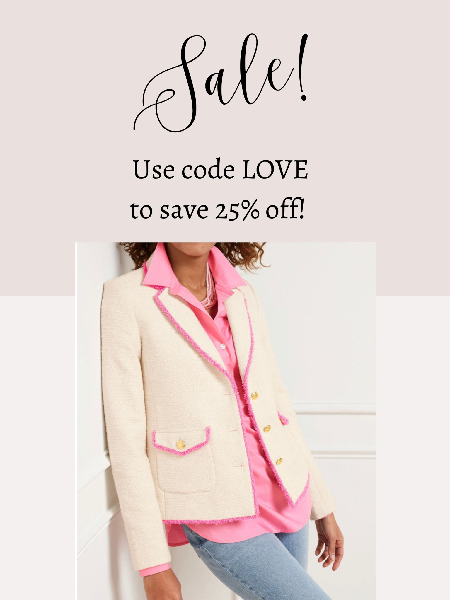Use code LOVE to save 25% on this beautiful ivory and pink ladycoat! 💘

#LTKsalealert #LTKworkwear #LTKSeasonal