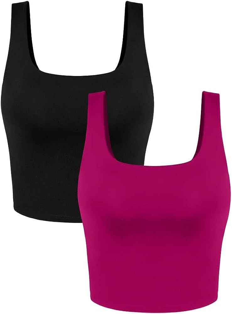 HYZ Women's Two Piece Tank Strapless Sleeveless Square Neck Workout Daily Basic Crop Tops | Amazon (US)