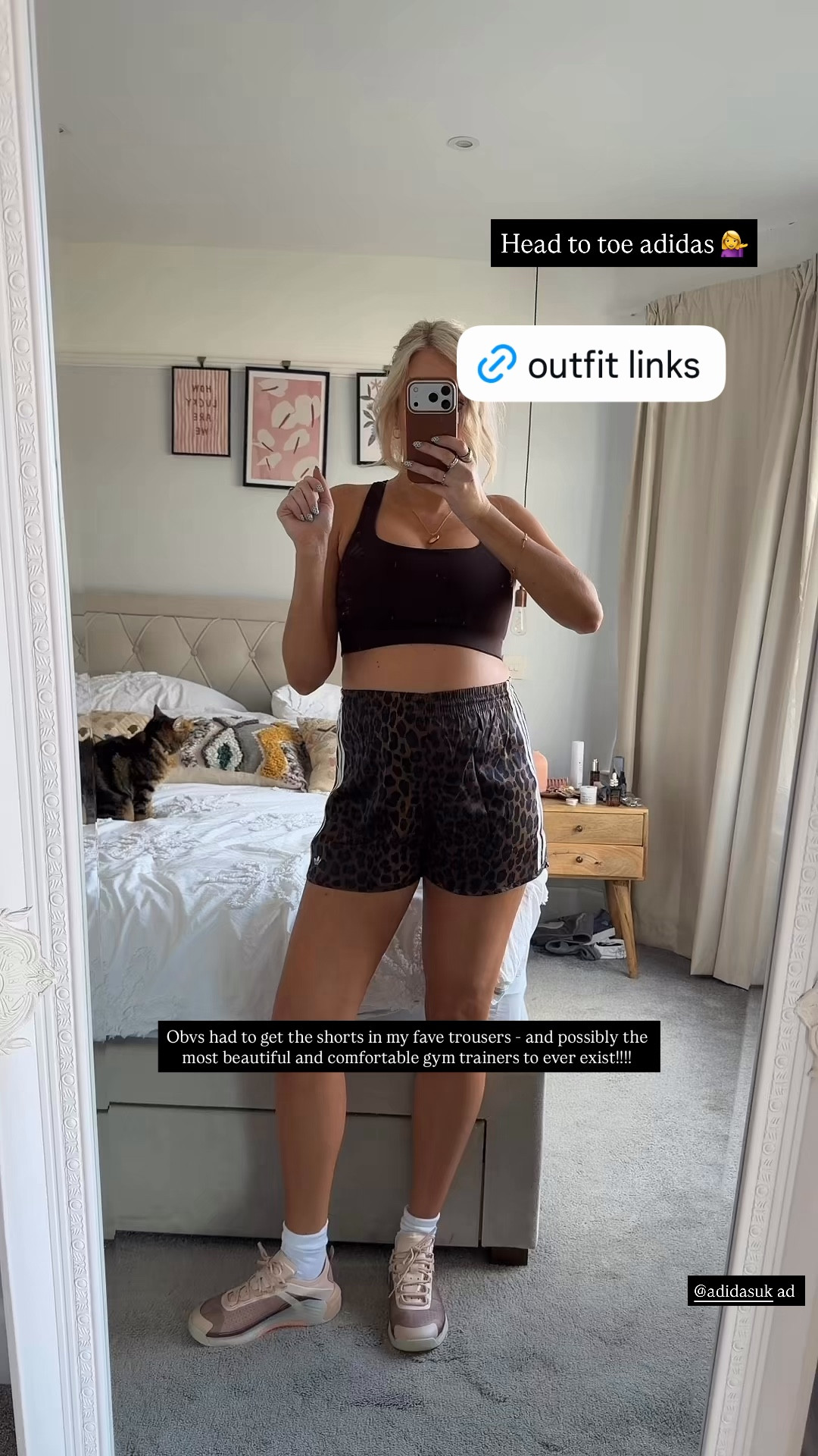 Had to get these leopard print satin shorts from @adidas, so comfy! Also got this sports bra and these gym trainers 😍 #CREATEDWITHADIDAS ad 