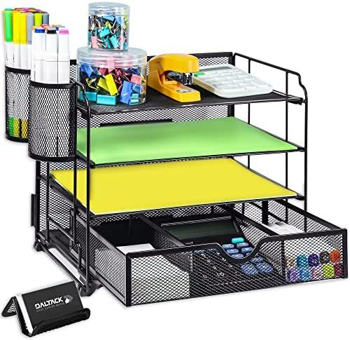 DALTACK 4-Trays Desktop File Organizer with Pen Holder，Letter Tray Paper Organizer with Drawer ... | Amazon (US)