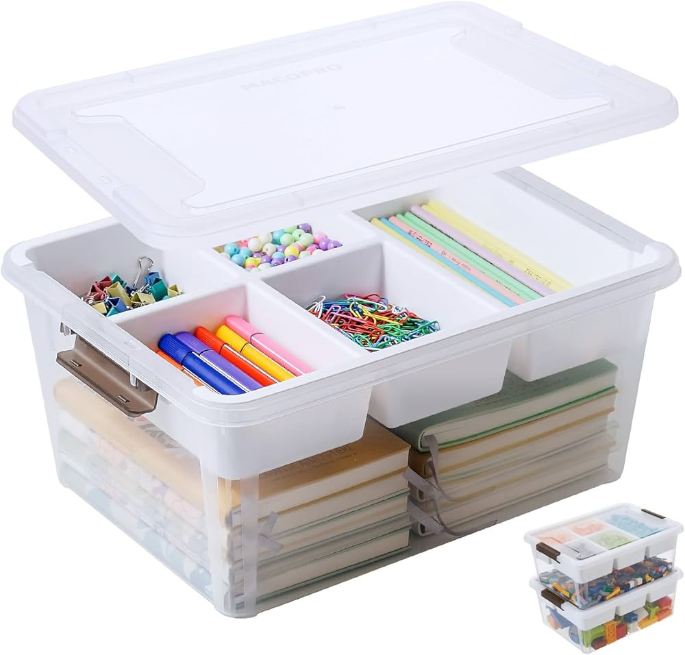 17 QT Plastic Craft Storage Organizers and Storage Box with Removable Tray, Clear Storage Contain... | Amazon (US)