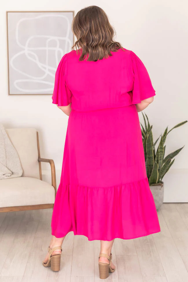 Everlasting Love Hot Pink Short Sleeve Midi Dress | Pink Lily