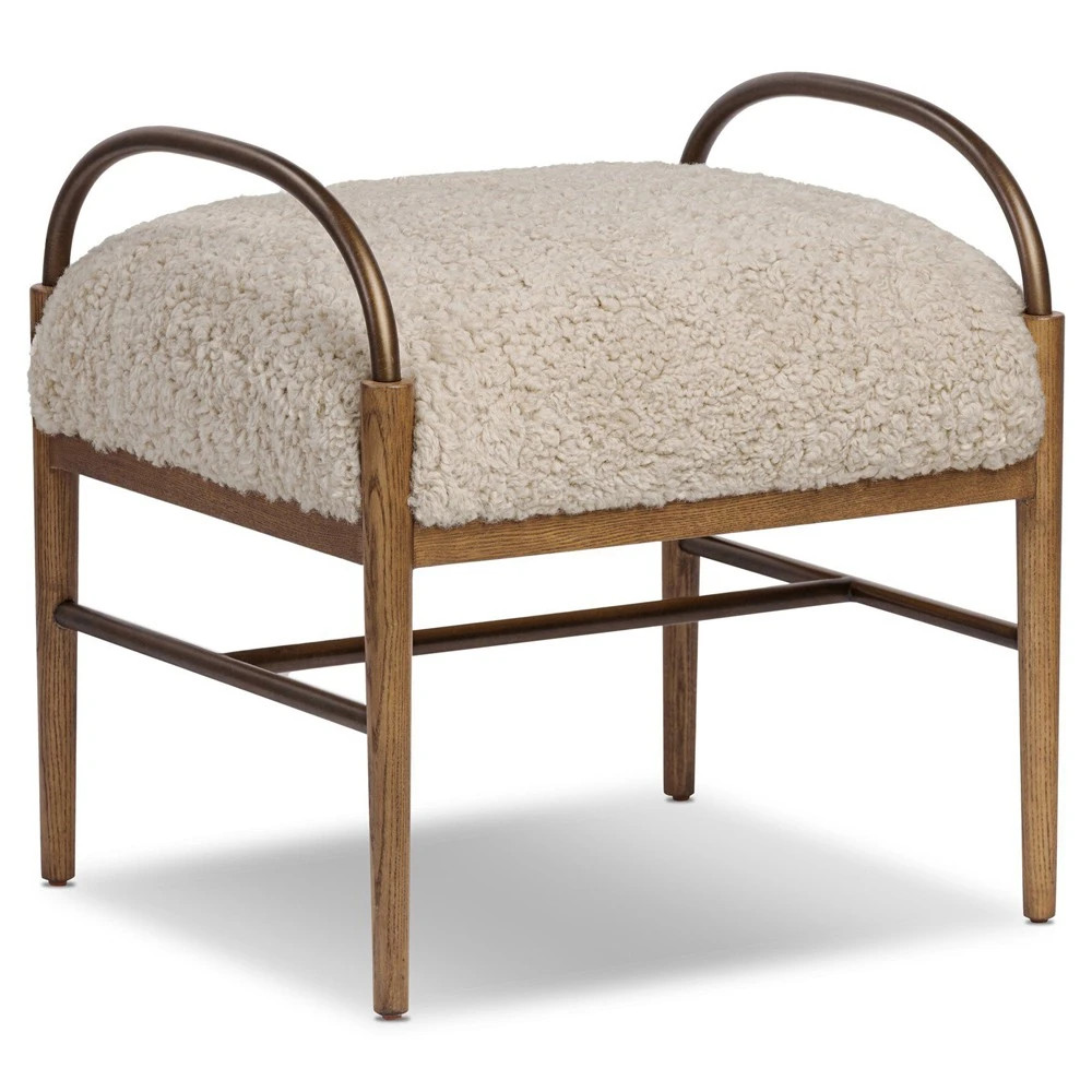 Demi Beige Shearling Accent Stool | Kathy Kuo Home
