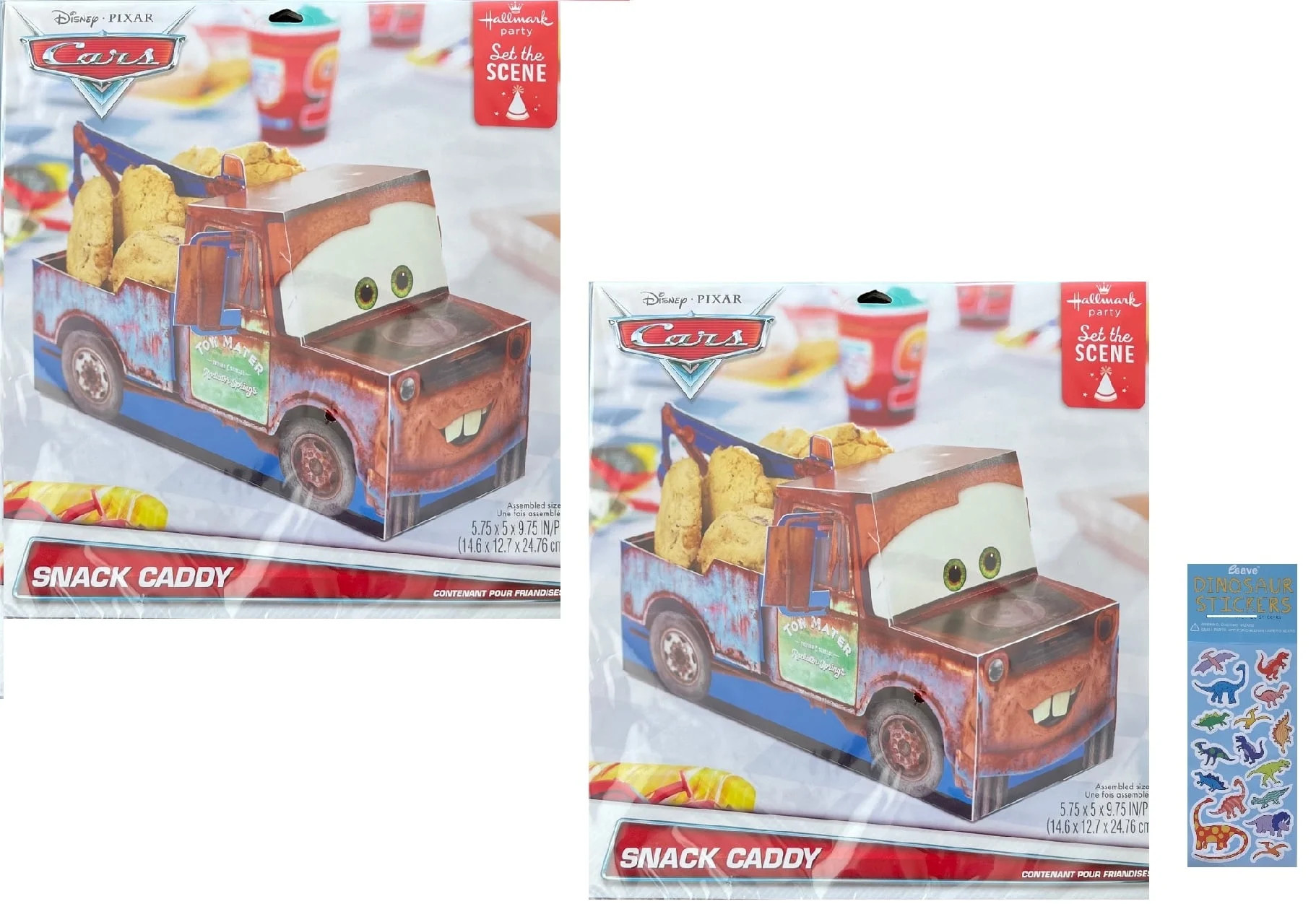 Disney Cars Birthday Party Supplies Bundle includes 2 Snack Caddy, 1 Dinosaur Sticker Sheet | Walmart (US)