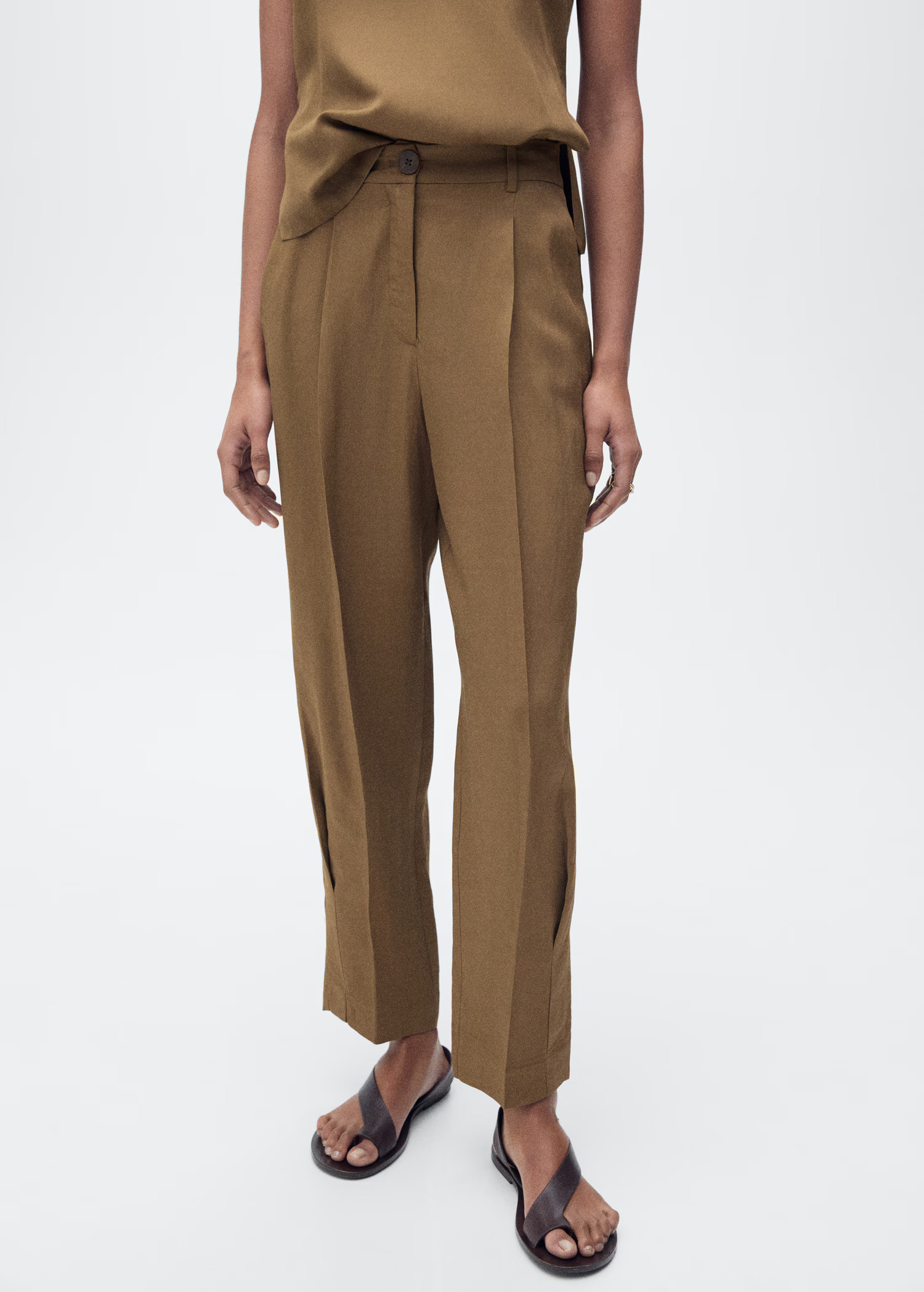 Linen-blend pleated trousers - Women | MANGO USA | Mango (US/MX/AU)