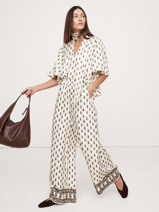 High-Rise Wide-Leg Viscose-Linen Pull-On Pant | Banana Republic (CA)