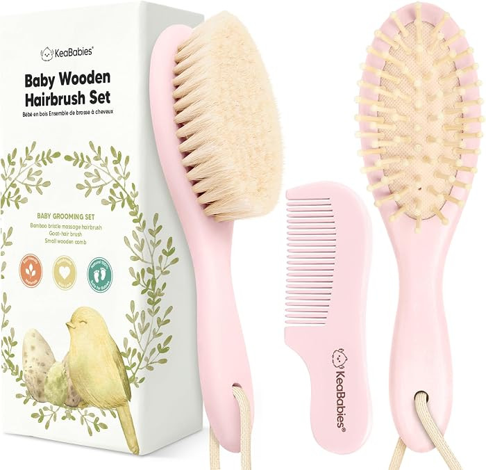Wooden Baby Hair Brush Set for Newborns, Toddler Comb (Blush, Regular) | Amazon (US)