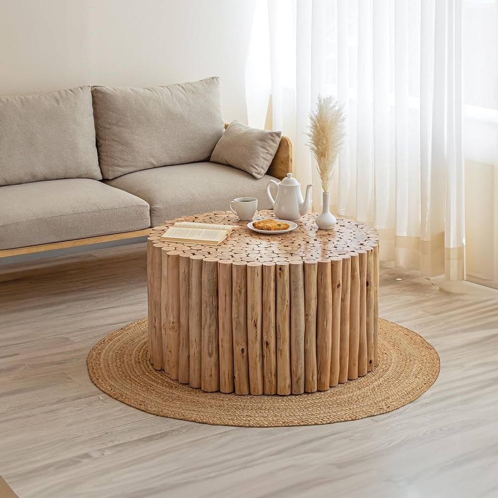 HanStrong Round Coffee Table, 32" Natural Wood End Table Unique Design Center Table, Tree Stump S... | Amazon (US)