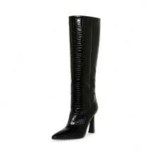 Women Knee High Boots Chunky High Heel Pointed Toe Boot For Women With Side Zipper | SHEIN