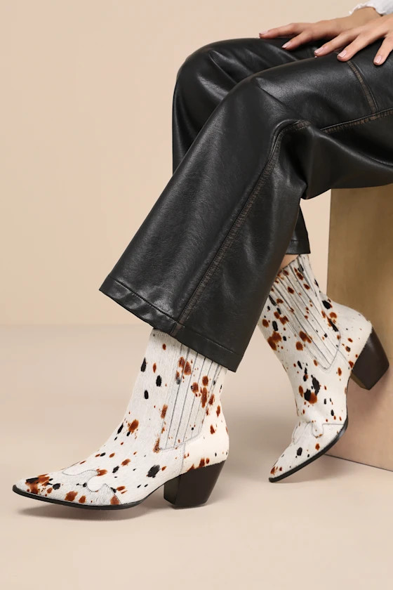 Collins White Multi Speckle Calf Hair Leather Ankle Boots | Lulus