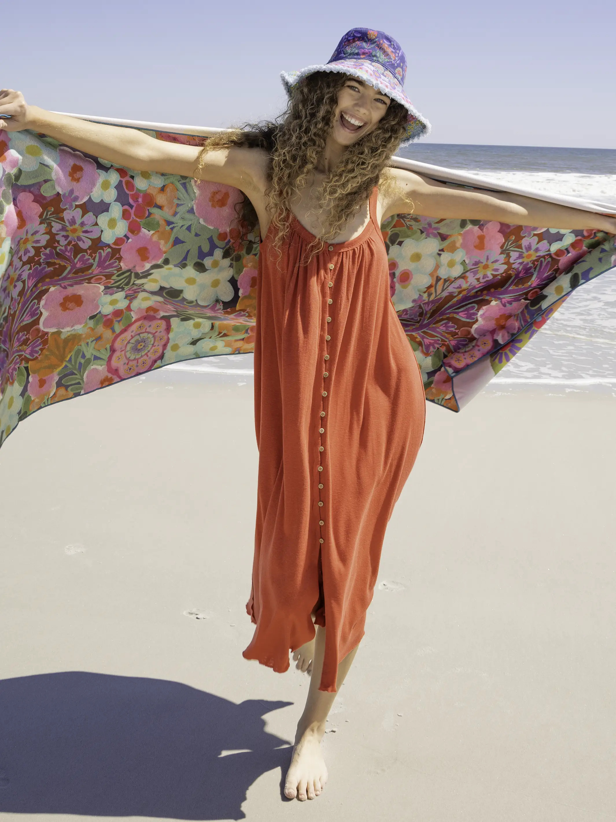 Relaxed Button Down Midi Dress - Red | Natural Life