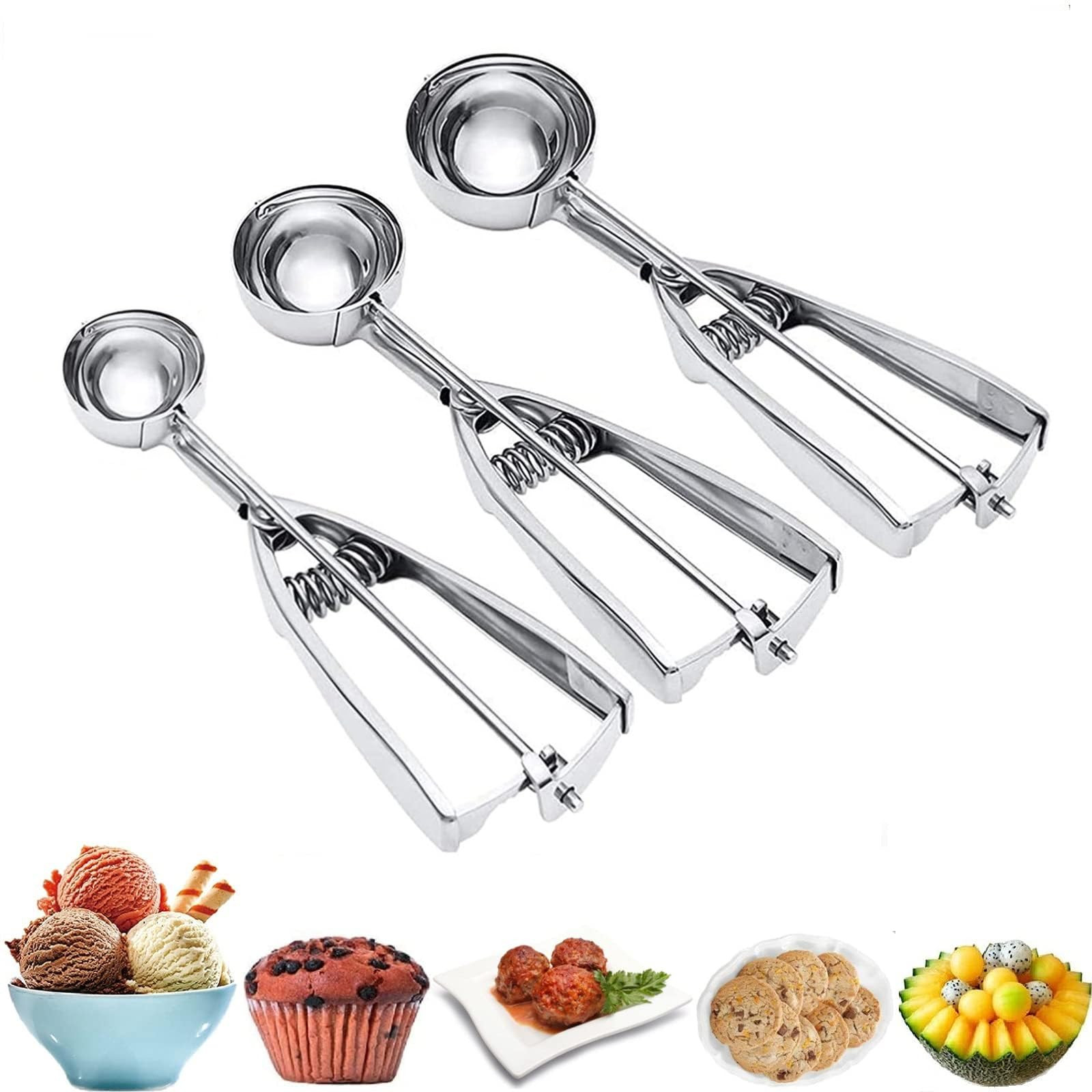 Ice Cream Scoop, 3Pcs Cookie Scoop Set, Stainless Steel Ice Cream Scooper with Trigger Release, L... | Amazon (US)