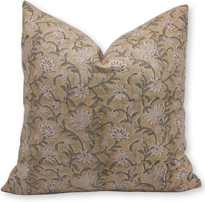 Fabritual Block Print Thick Linen 14x20 Throw Pillow Covers, Decorative Handmade Vintage Pillow C... | Amazon (US)