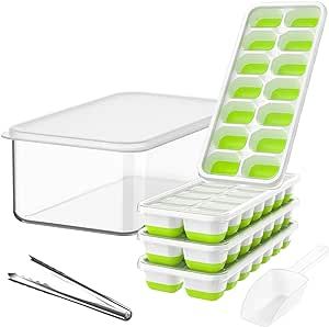 DOQAUS Ice Cube Tray with Lid and Bin, 4 Pack Silicone Plastic Ice Cube Trays for Freezer with Ic... | Amazon (US)