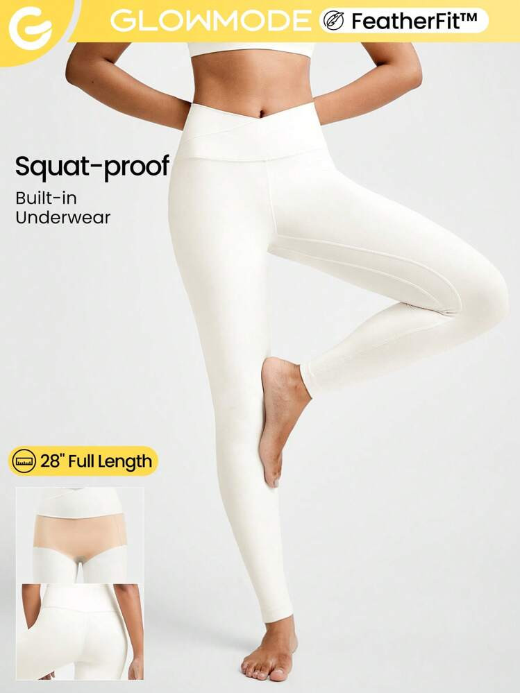 GLOWMODE 28" FeatherFit™ Buttery Soft High Stretch Crossover Leggings With Built-In Shorts Low ... | SHEIN