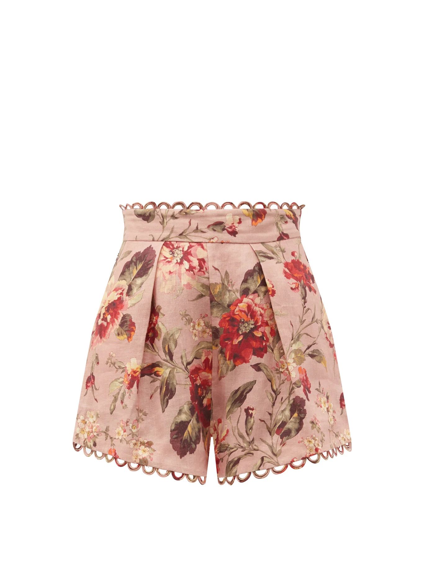 Cassia scalloped floral-print linen-canvas shorts | Matches (US)