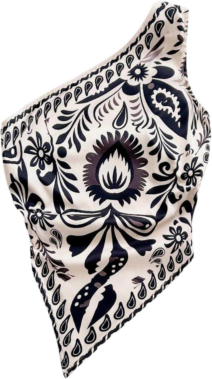 RoseSeek Women's Boho Asymmetrical Hem One Shoulder Tops Bandana Blouse | Amazon (US)